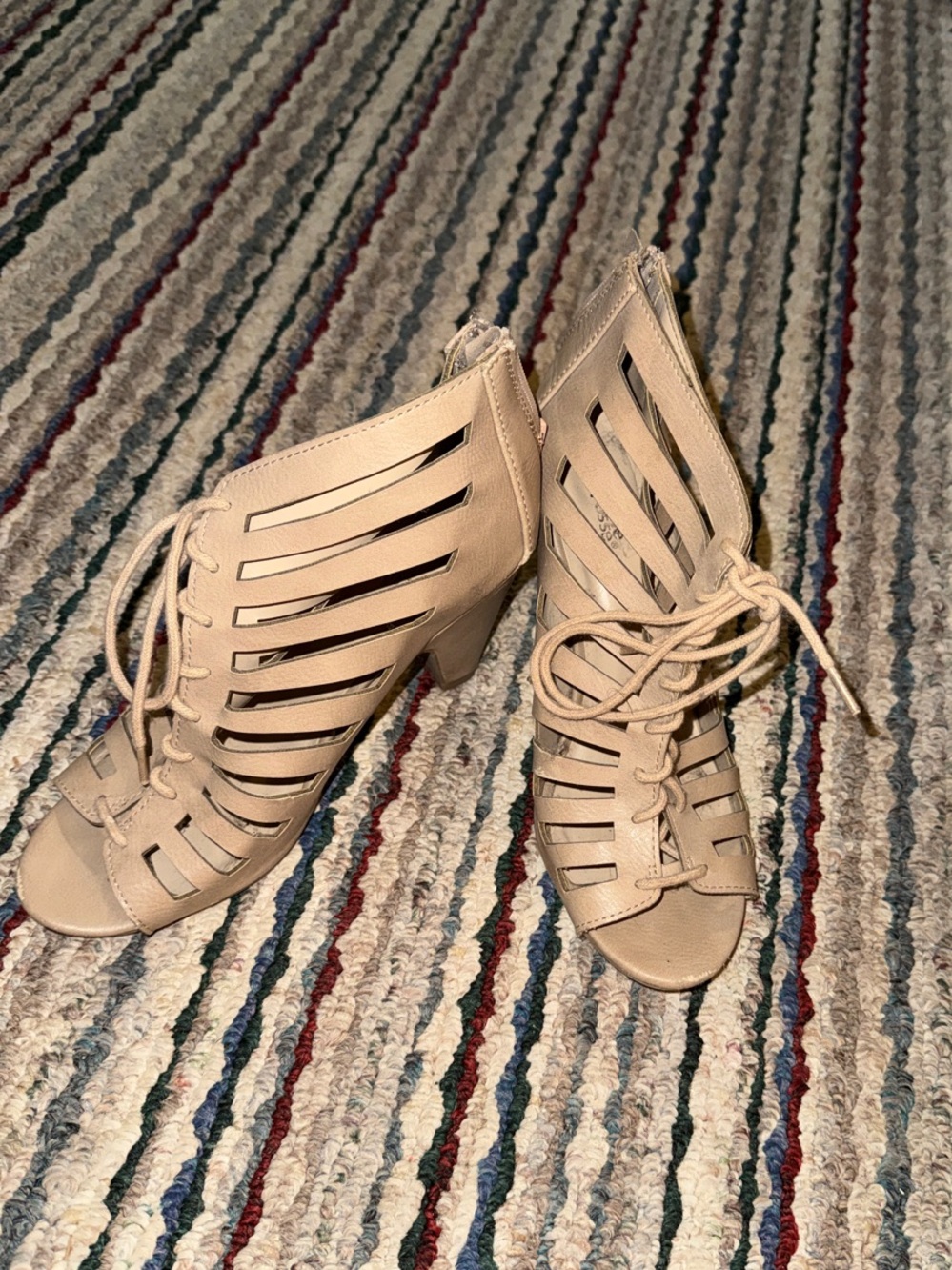 Women's Lace-Up Cutout Ankle Booties — Nude